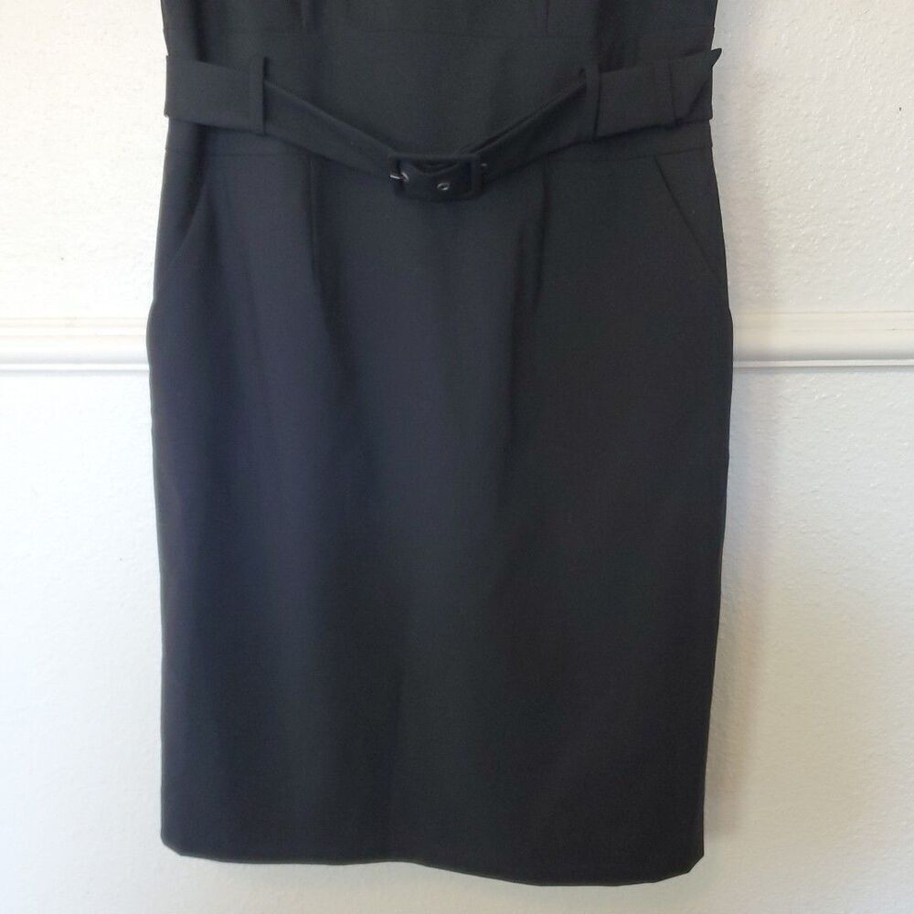 Banana‎ Republic Sz 6P Black Lined & Belted Sleeveless Sheath Dress with Pockets - Picture 3 of 16